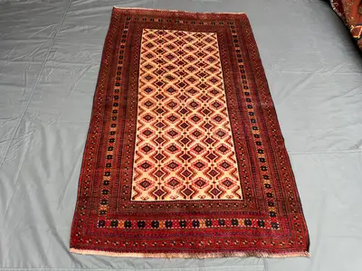 4'3x7 Vintage Baluch Rug Afghan Handmade Wool Area Rug, Turkmen Geometric Old Baluch Rug, Turkmen Oriental Rug