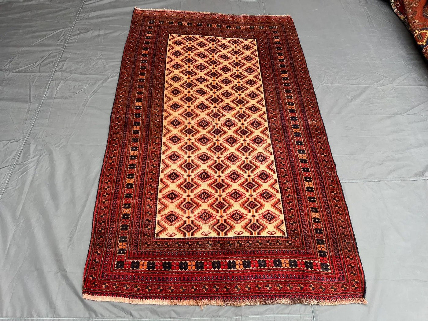 4'3x7 Vintage Baluch Rug Afghan Handmade Wool Area Rug, Turkmen Geometric Old Baluch Rug, Turkmen Oriental Rug, Kitchen Rug, Display Rug