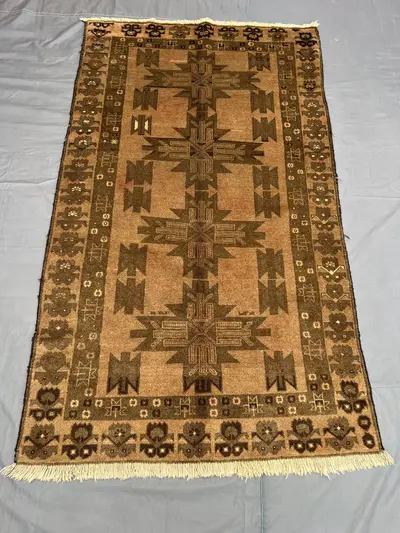 Afghan Tribal Wool Rug, 3.9x6.5 ft Handwoven Brown Soft Carpet, Geometric Pattern Vintage Rug, Boho Farmhouse 
