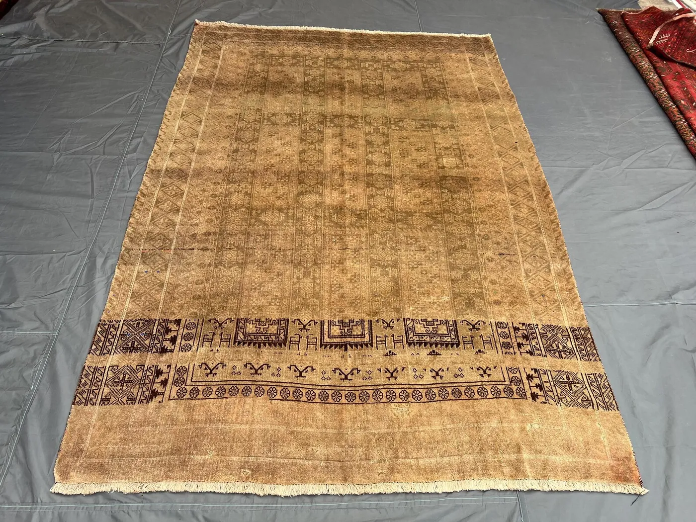 Elegant terracottafeded "5x8" Vintage Afghan Hand-Knotted Turkoman Rug Large Area Carpet Tribal Geometric Design Boho Soft Wool Floor Decor