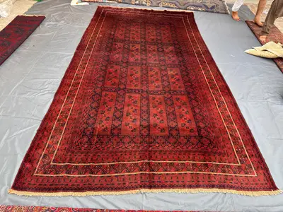 Faded Red 6'1x11'5ft Bukhara Traditional Turkoman Rug, Handwoven Wool, Geometric Design, Vintage Carpet, Livin