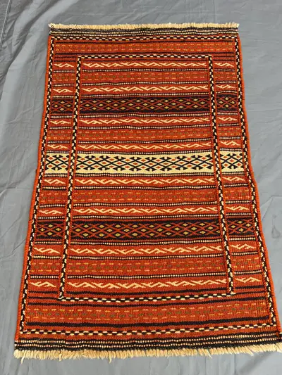 Radiant Orange "2x3" ft Handmade Afghan Sumak Kilim Rug Small Area Tribal Flatweave Geometric Design Rustic Bo