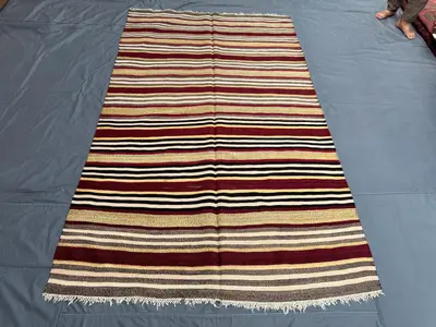 5 × 8 Afghan Handwoven Vintage Flat-Weave Kilim Colorful Balochi Design Tribal Striped Area Rug Boho Home Deco