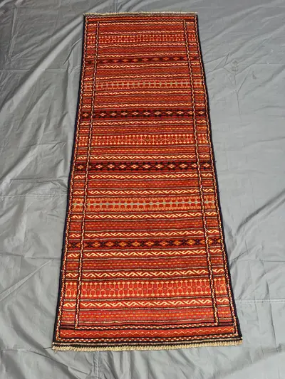 Vivid Red "3x7" ft Handwoven Afghan Sumak Runner Rug Tribal Flatweave Geometric Pattern Long Hallway Carpet Bo