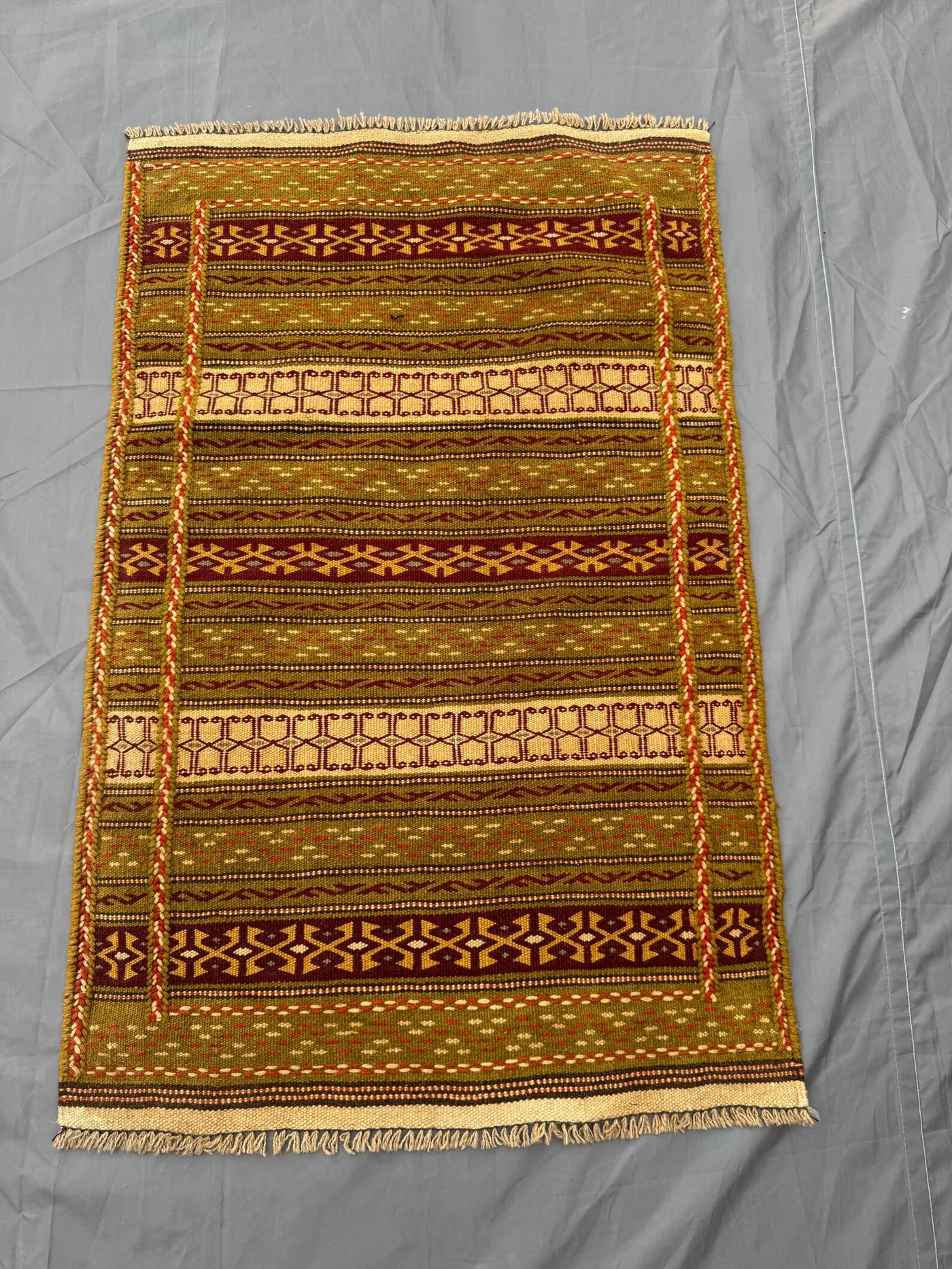 Green 2'4x3'8ft Turkish Tribal Flatweave Rug, Handwoven Wool, Geometric Design, Decorative Area Rug, Small Size entryway or study room decor
