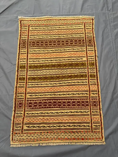 2'2x3'5ft Turkish Tribal Flatweave Wool Rug, Handwoven, Geometric Design, Decorative Area Rug, Small Size entr