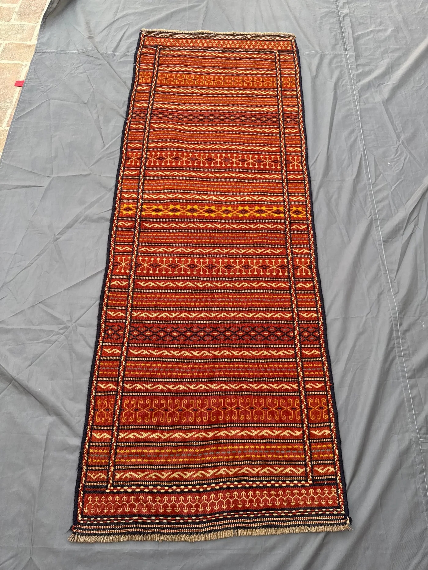 Orange 2'6x6'10ft Turkish Tribal Flatweave Rug, Handwoven Wool, Geometric Design, Decorative Area Rug, Small Runner Rug