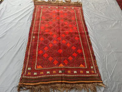 4'3x7'3 Afghan Kilim Rug, Handwoven Wool Flat Weave Carpet, Nomadic Sumak Kilim, Tribal Geometric Oriental Vin