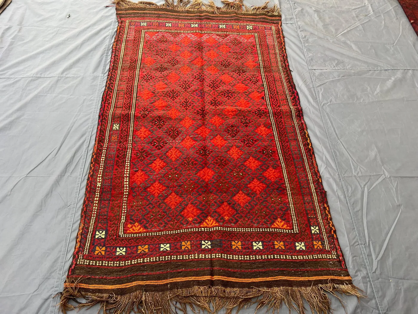4'3x7'3 Afghan Kilim Rug, Handwoven Wool Flat Weave Carpet, Nomadic Sumak Kilim, Tribal Geometric Oriental Vintage Area Rug Living Room Rug