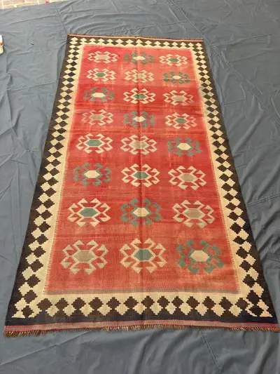 Rustic Red "6x10" ft Handwoven Vintage Turkish Flatweave Kilim Rug Distressed Tribal Carpet Geometric Pattern 