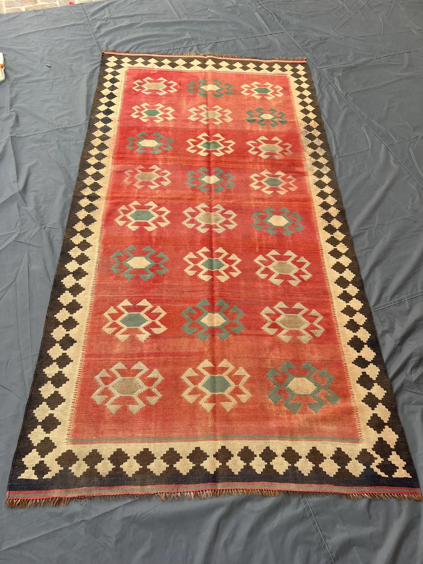 Rustic Red "6x10" ft Handwoven Vintage Turkish Flatweave Kilim Rug Distressed Tribal Carpet Geometric Pattern hallway Home Decor