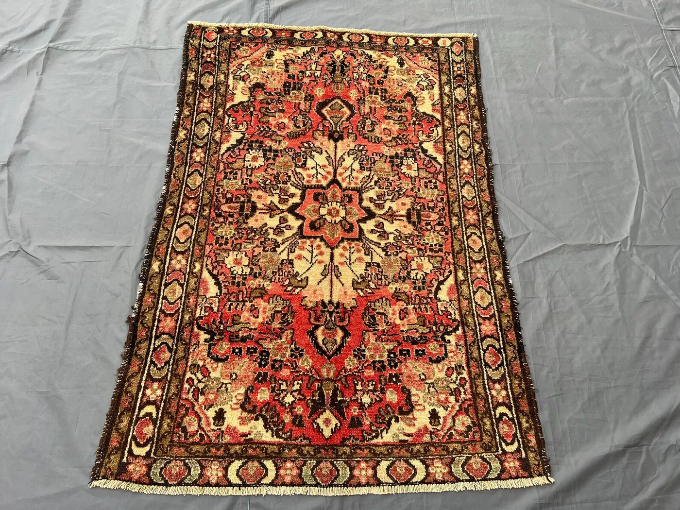Classic Red "3x5" ft Hand-Knotted Caucasian Vintage Rug Medallion Floral Design Wool Small Area Carpet Traditional affice decor rug