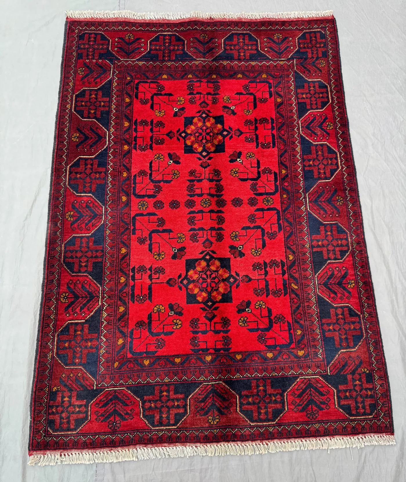 Afghan Hand Knotted Rug | Vintage 3.6 x 5 ft | Turkoman Ersari Design | Soft Wool Pile Small Area Rug | One-of-a-Kind | Living room decor