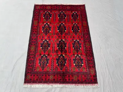 3.5 x 4.10 ft Afghan Hand Knotted Soft Pile Rug, Vintage Turkoman Ersari Design – One of a Kind | Living room 