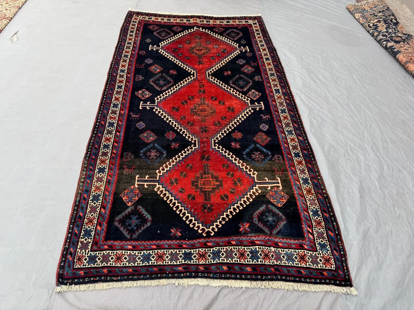 Turkish hand knotted vintage 5 x 9 ft rug one of a kind soft pile luxury area decor carpet, authentic Caucasian medallion design