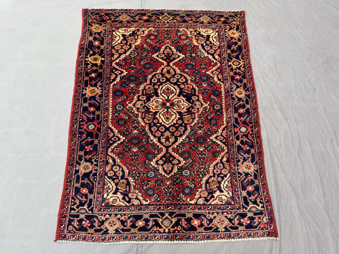 Turkish Hand Knotted Vintage Rug 3.6x4.7 ft | Soft Pile One of a Kind Small Area Rug | Luxury Room Decor | Caucasian Medallion Design
