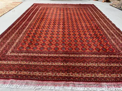 8 x 12 ft Afghan Hand Knotted Vintage Soft Pile Rug, Rare Turkoman Bokhara Mori Gul Design, One-of-a-Kind Larg