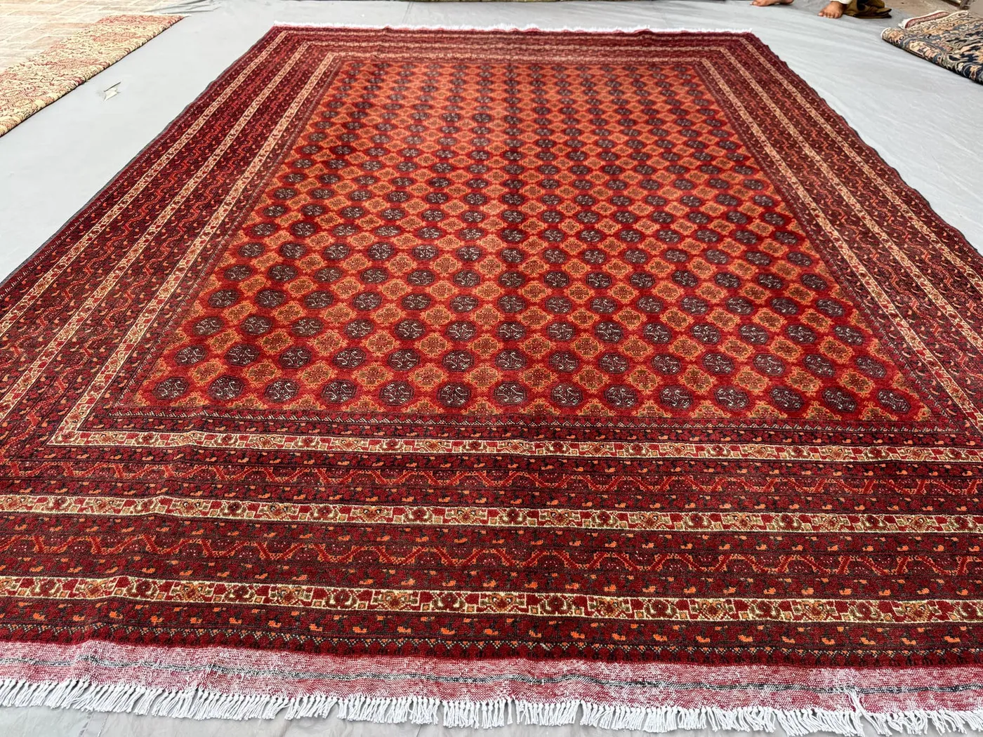 8 x 12 ft Afghan Hand Knotted Vintage Soft Pile Rug, Rare Turkoman Bokhara Mori Gul Design, One-of-a-Kind Large Area Rug