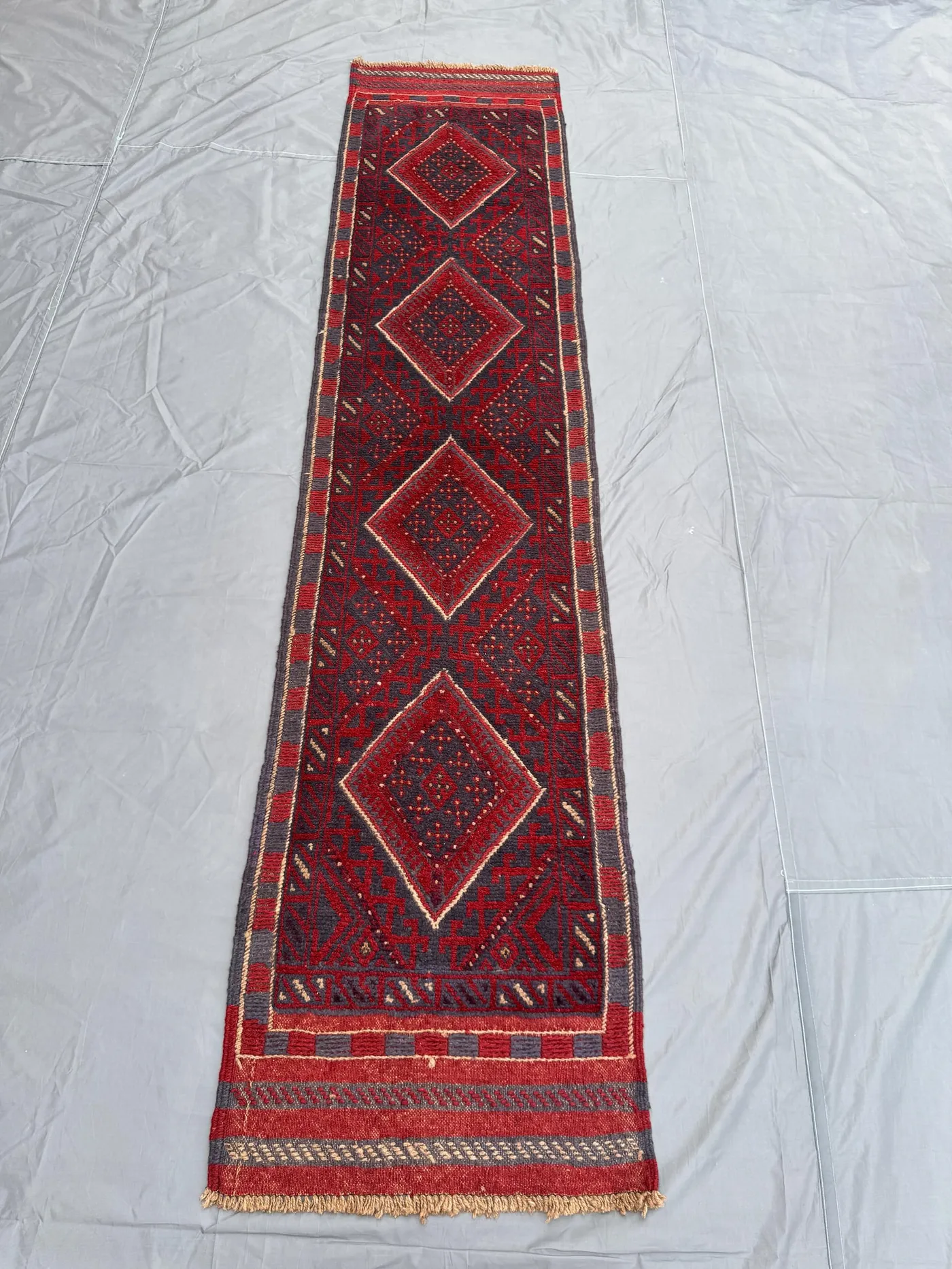 2x9 Vintage Mishwani Runner Rug, Handmade Tribal Kitchen Rug, Red, Black Soft Wool Pile, Unique Design, Oriental Runner Rug, Kitchen Rug