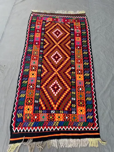 Afghan Handwoven Flat Weave Kilim Rug – 4 x 7 ft Colorful Modern Maimana Design One of a Kind Wool Rug | Livin