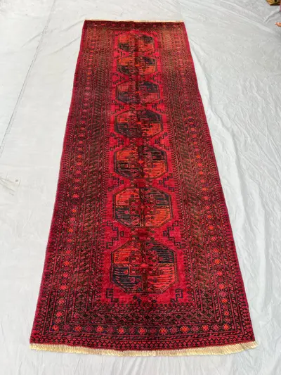 4 x 10 ft Afghan Hand-Knotted Vintage Soft Pile Rug Rare Turkoman Bokhara Design One-of-a-Kind Wide Runner Ric