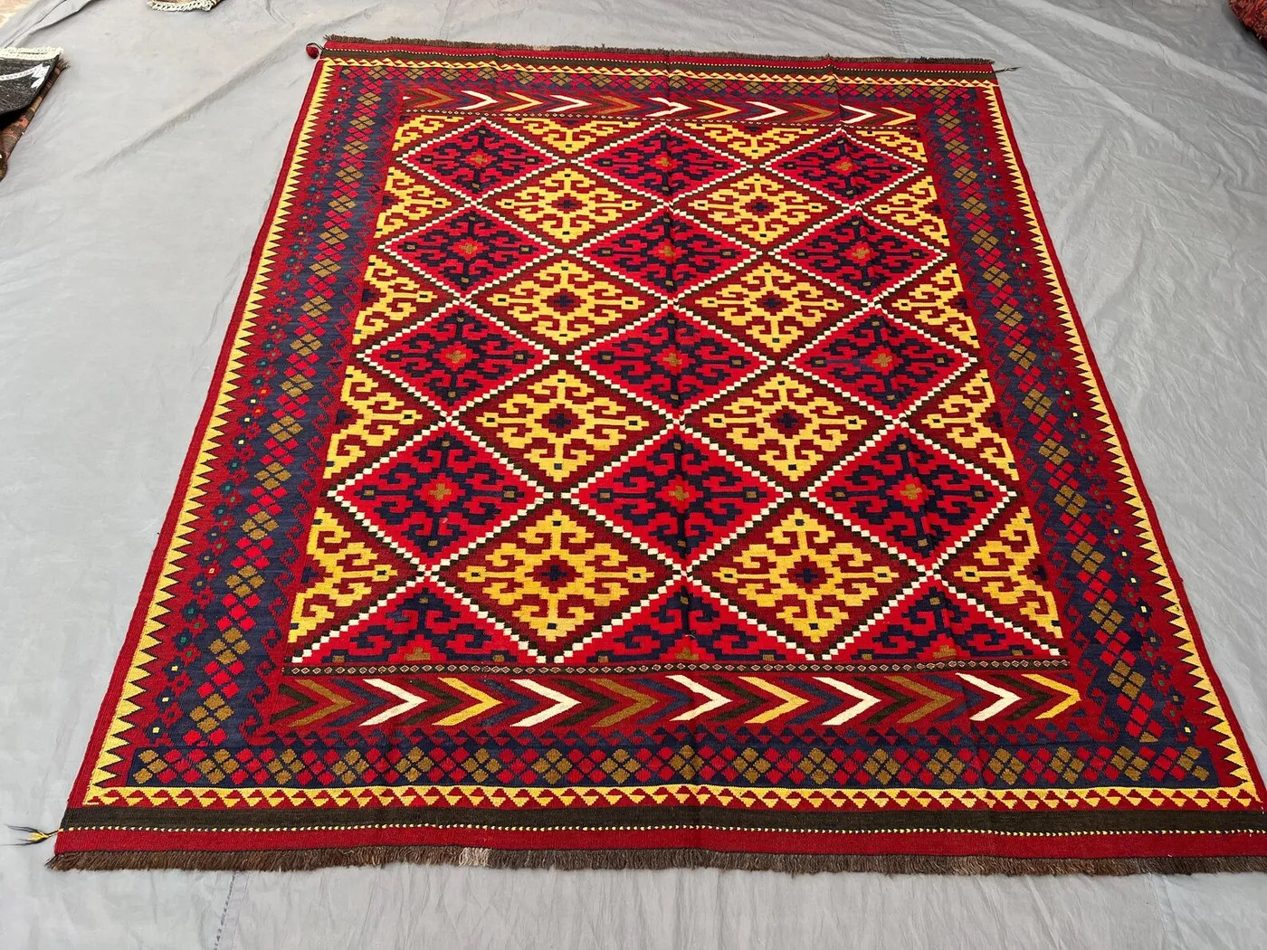 Afghan Hand-Woven Vintage Kilim | 6.6 x 7.10 ft (200 x 230 cm) | Unique Maldari Design | Flat Weave One-of-a-Kind | Living room Decor rug