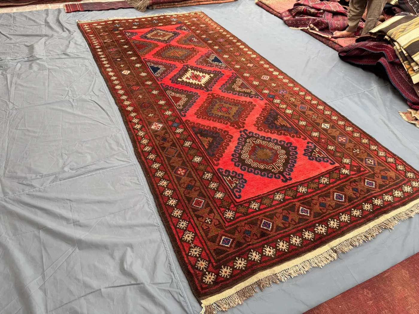 5x12 Vintage Afghan Hand-Knotted Runner, Oriental Baluchi Runner Rug, Tribal Wool Red Brown Rug, Unique Nomadic Runner, Hallway Area Rug