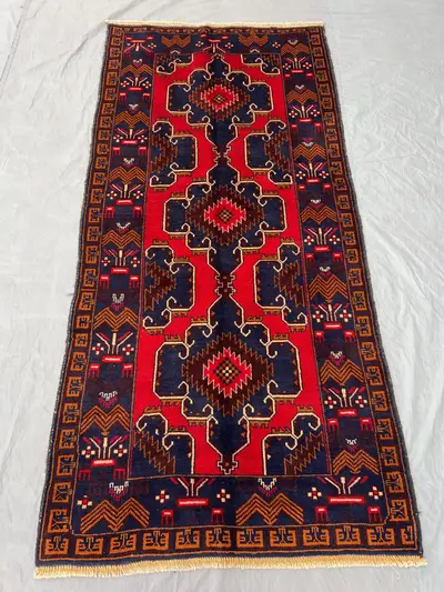 Rare Afghan Hand-Knotted Vintage Runner-Turkoman Ersari Design | 3x7 ft | Authentic Traditional Oriental | Per