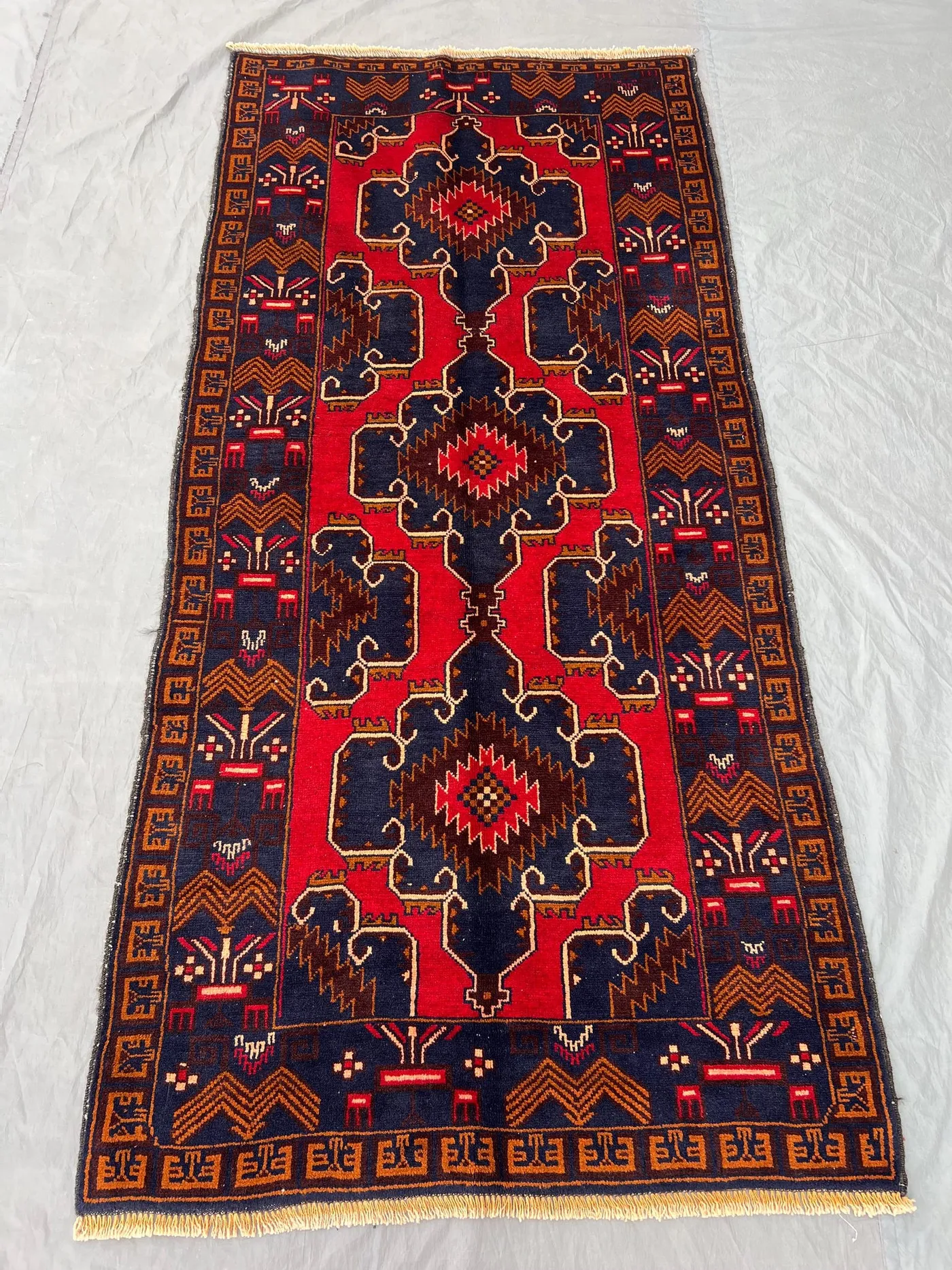 Rare Afghan Hand-Knotted Vintage Runner-Turkoman Ersari Design | 3x7 ft | Authentic Traditional Oriental | Perfect for Living Room, Hallway