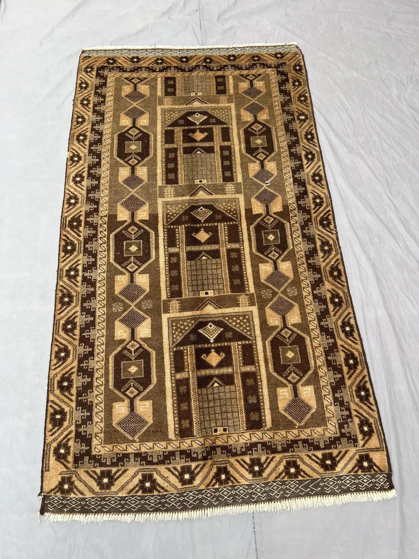 Afghan Hand-Knotted Vintage Rug | 4 x 7 ft (115 x 210 cm) | One-of-a-Kind Terracotta Color Faded Balochi Design | Living room & Bedroom rug