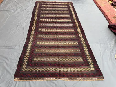 5x10 Vintage Flat Weave Kilim Runner Rug, Tribal Design Soft Wool Rug, Geometric Patterns, Earthy Tones Hallwa