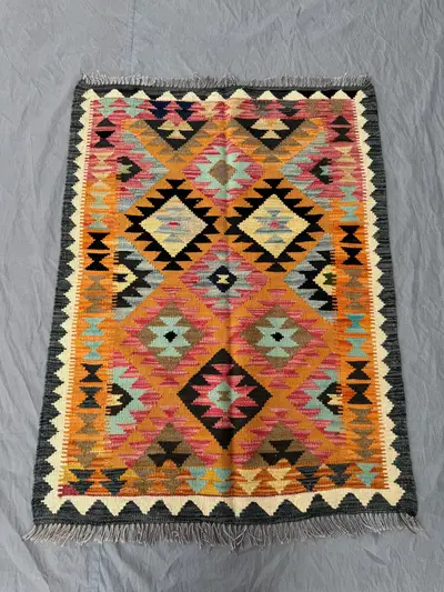 3 x 4 ft Afghan Hand Woven Modern Flat Weave Kilim One-of-a-Kind Small Area Decor Geometric Design Faryab | li