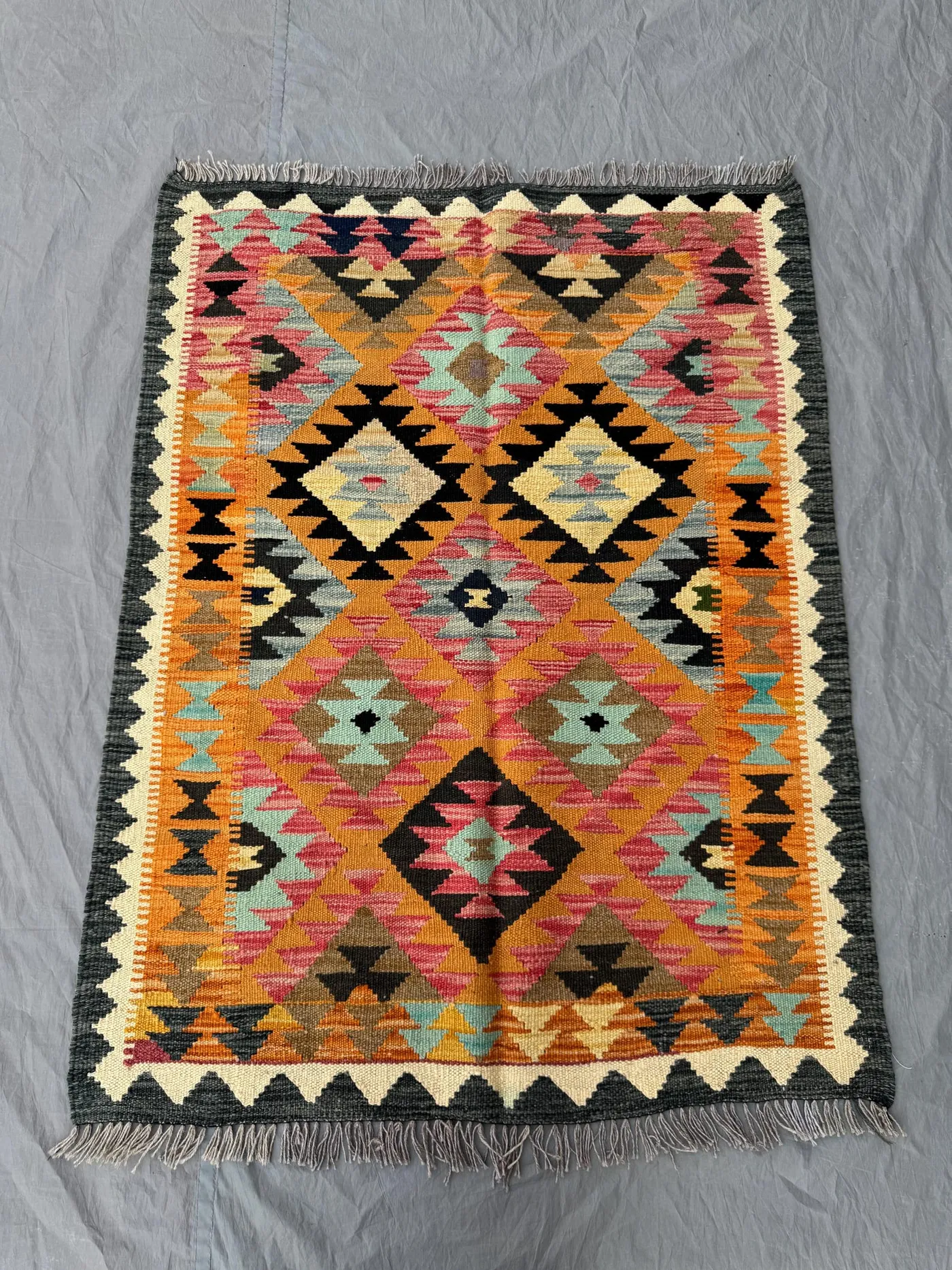 3 x 4 ft Afghan Hand Woven Modern Flat Weave Kilim One-of-a-Kind Small Area Decor Geometric Design Faryab | living room & Hallway rug