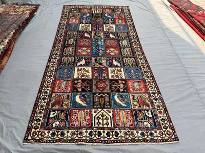 5 x 10 ft Afghan Hand-Knotted Vintage Balochi Rug Pictorial Animal Print Soft Wool Pile Rare Tribal Design, Id