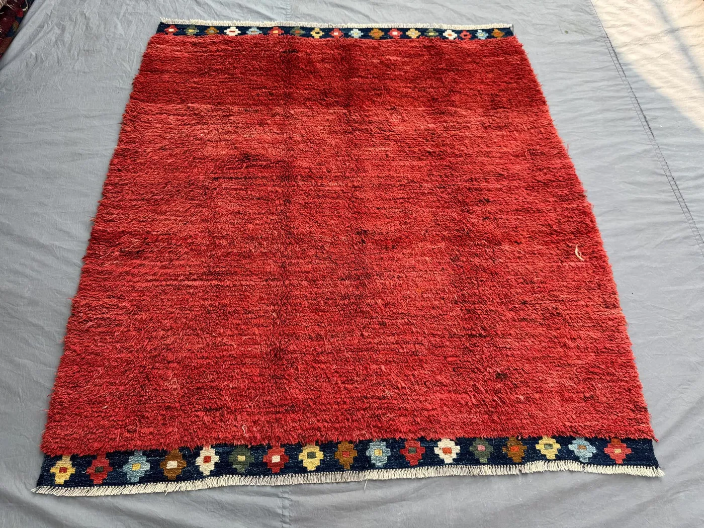 5.8 x 6.2 ft Red Afghan Vintage Hand Knotted Rug Full Pile Square Balochi Moss Style Tribal Floral Border Soft Plush Area rug