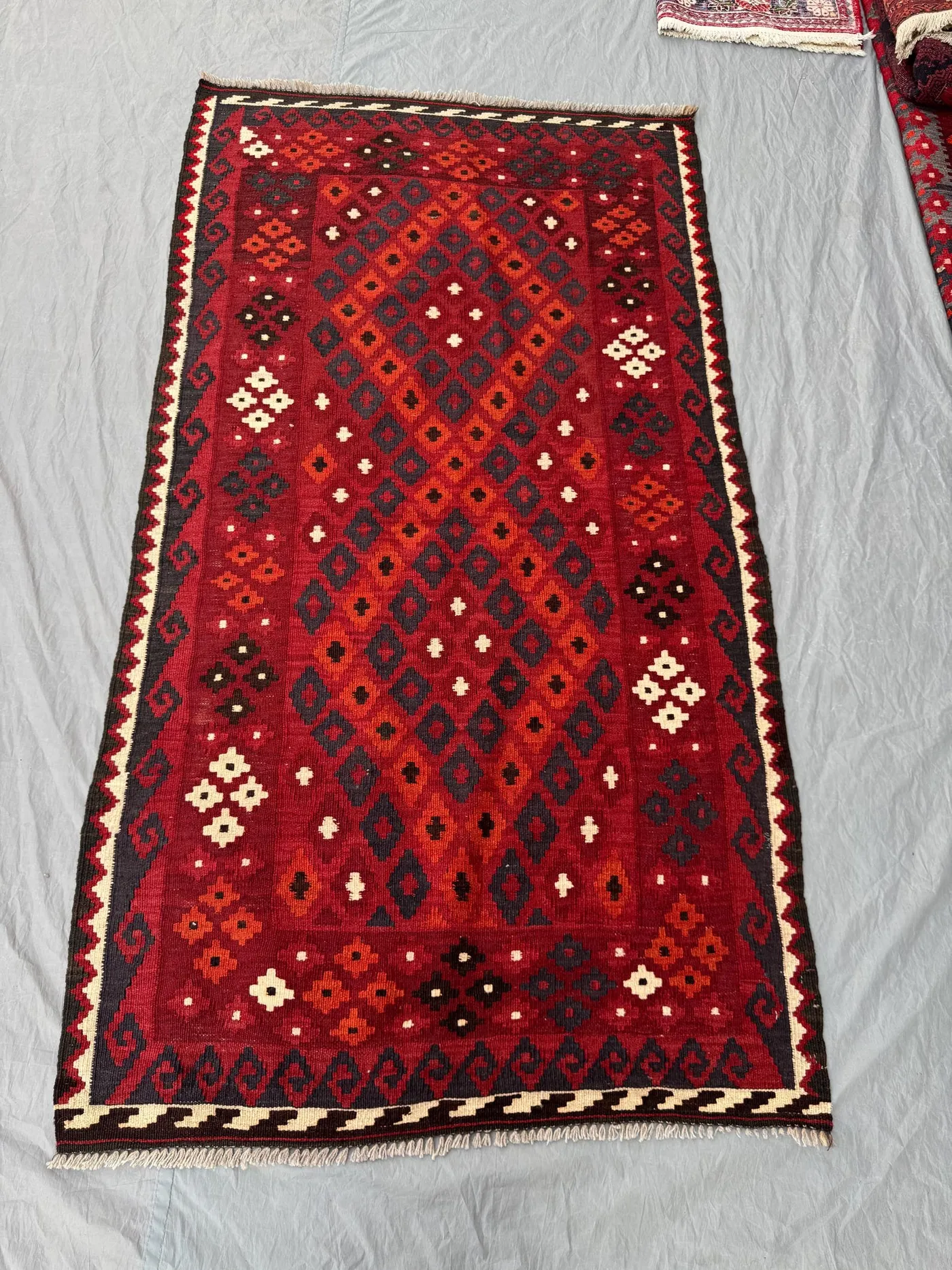 3 x 6 ft Afghan Hand Woven Vintage Flat Weave Kilim One-of-a-Kind Maimana Design Unique Tribal Rug | Entryway & Living room decor rug