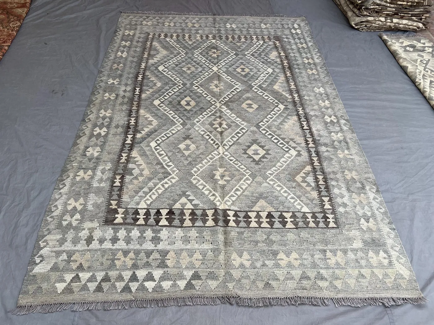 6'4 x 9'7 ft Afghan Hand-Woven Vintage Kilim Rug One-of-a-Kind Faded Maimana Design Large Area Wool Rug | Bedroom & Living room decor