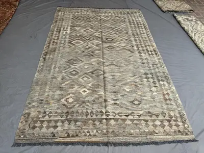 6.3 x 9.8 ft Afghan Vintage Hand Woven Kilim Rug One of a Kind Large Maimana Flat Weave Tribal Geometric Earth