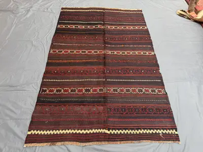 5x8 Vintage Flat Weave Kilim Rug, Oriental Design, Soft Wool Rug, Geometric Patterns, High-Quality Area Rug, N