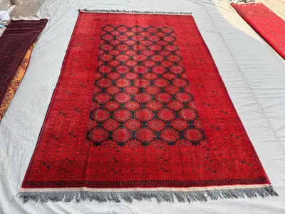 6 x 10 Afghan Hand-Knotted Vintage Rare Soft Pile One of a Kind Large Area Rug Turkoman Sarouk Patnos Gul Desi