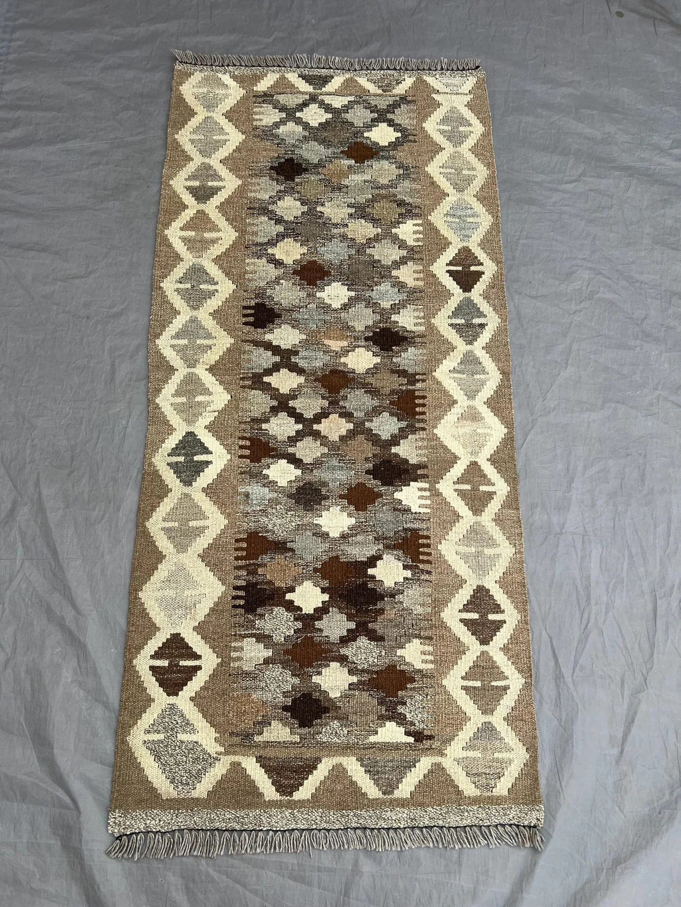 One-of-a-Kind 2 x 5 ft Afghan Hand-Woven Vintage Flat-Weave Kilim Runner, Faded Maimana Design, Small Wool Tribal Rug, Unique Home Decor