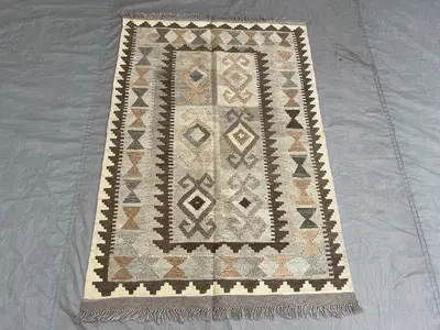 One-of-a-Kind 3 x 5 ft Afghan Hand-Woven Vintage Flat-Weave Kilim Faded Maimana Design Small Area Rug Tribal W