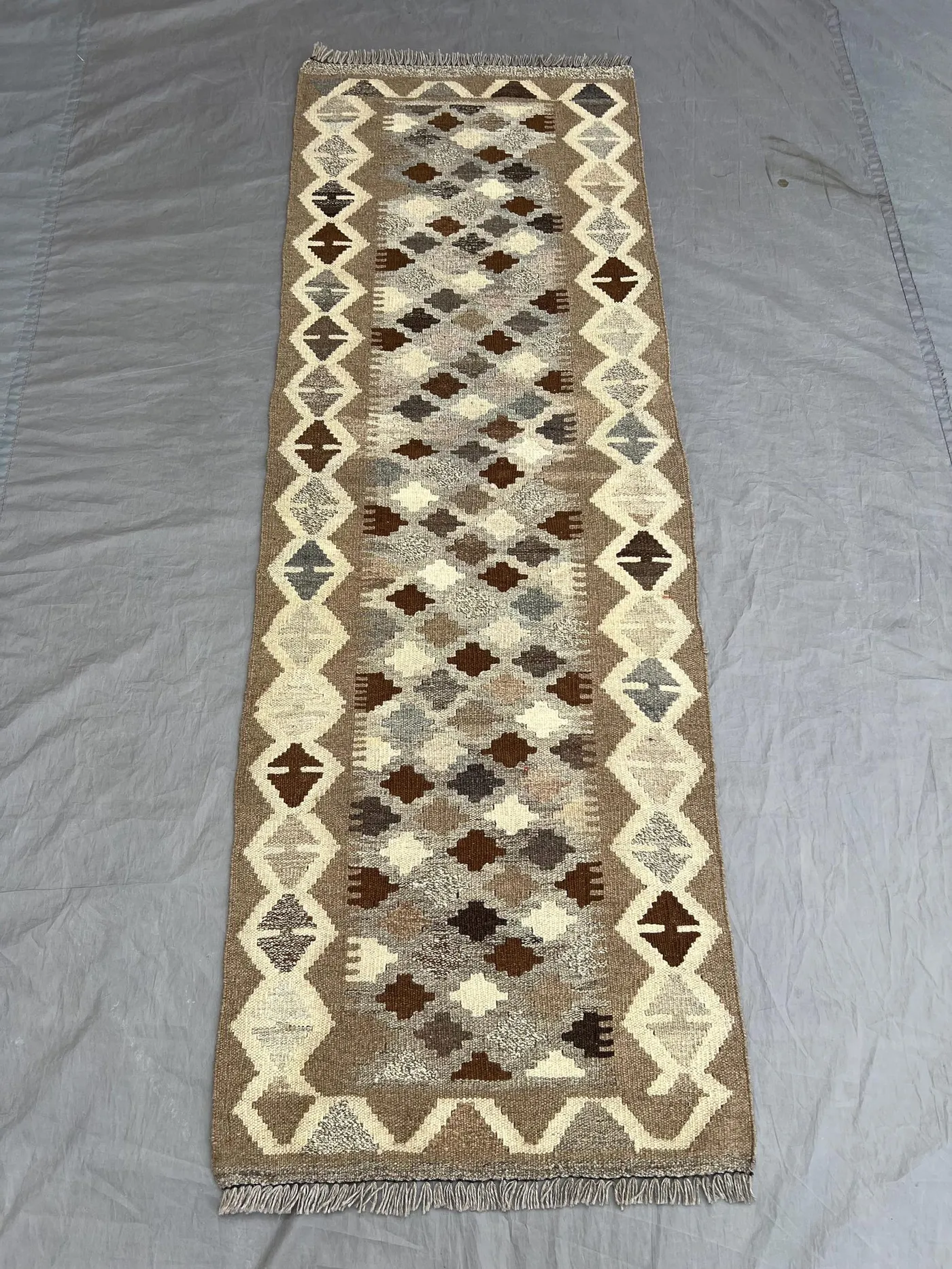 Rare 2 x 6 ft Afghan Hand-Woven Vintage Flat-Weave Kilim Runner, Faded Maimana Design, Wool Tribal Rug, Unique Home Decor Accent