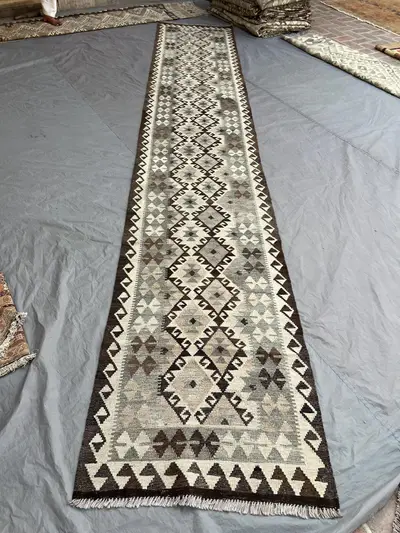 Unique 3 x 16 ft Afghan Hand-Woven Vintage Flat-Weave Kilim Runner Faded Maimana Design Large Wool Tribal Rug 
