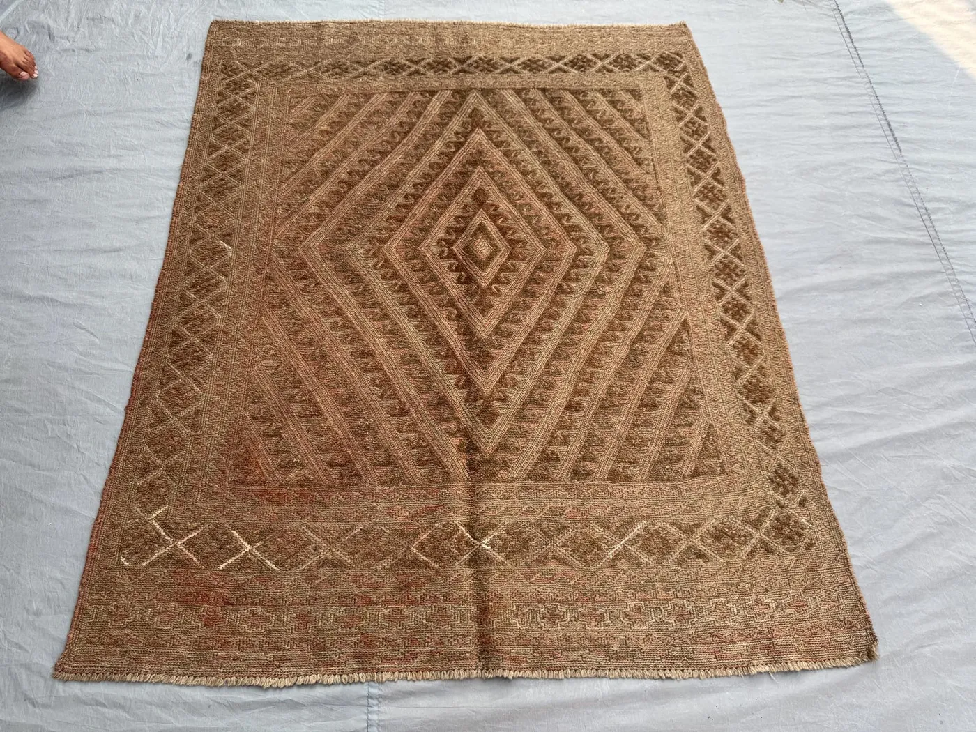 4'10 x 5'10 ft Afghan Hand-Woven Vintage Rare Flat-Weave Kilim Rug Sumak Terracotta Color Faded Balochi Design | Bedroom Decor rug