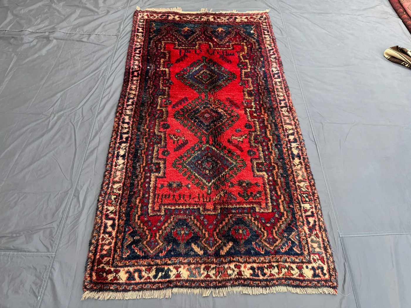 4' x 7'7 Vintage Turkish Hand-Knotted Rug, Caucasian Soft Wool Rug, Medallion Design, Red, Blue, Tribal Decor Area Rug, Oriental Kitchen Rug