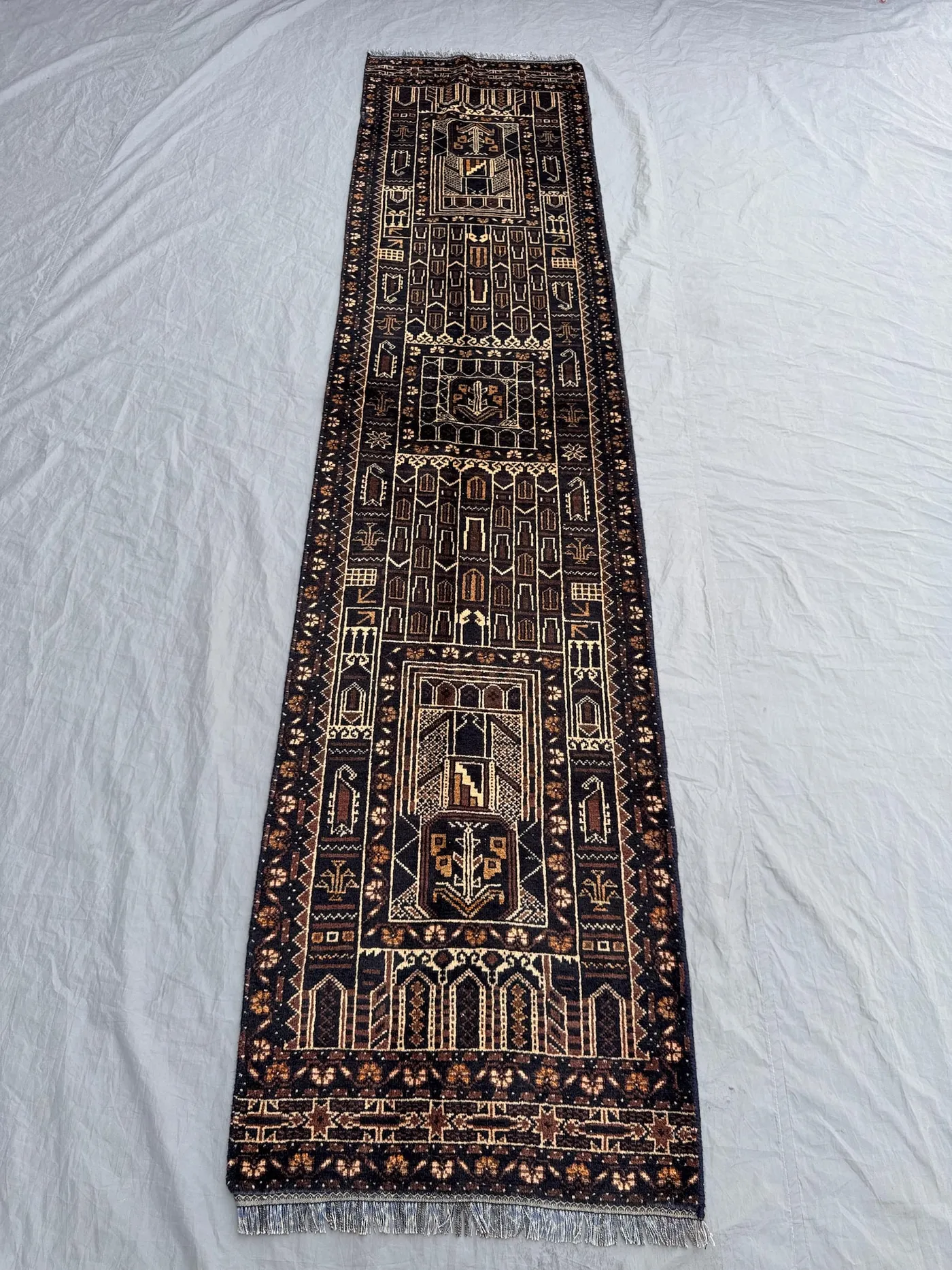 Dark Brown 2'2 x 9'7 Ft Vintage Baluchi Tribal Runner Rug Hand Knotted Geometric Soft Wool Boho Hallway Home Decor Area Rug, Entry way