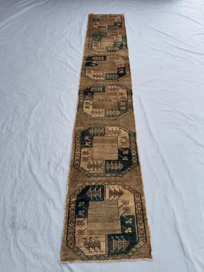 Brown 2'x10'6 Ft Antique Tribal Runner Rug Geometric Nomadic Soft Wool Hallway Home Decor Bukhara Style Area R