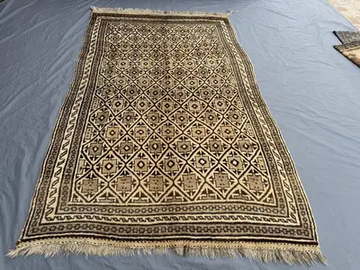 5'10x9'6 ft Afghan Handknotted Baluchi Rug, Soft Wool Geometric Pattern, Vintage Boho Home Decor Rug