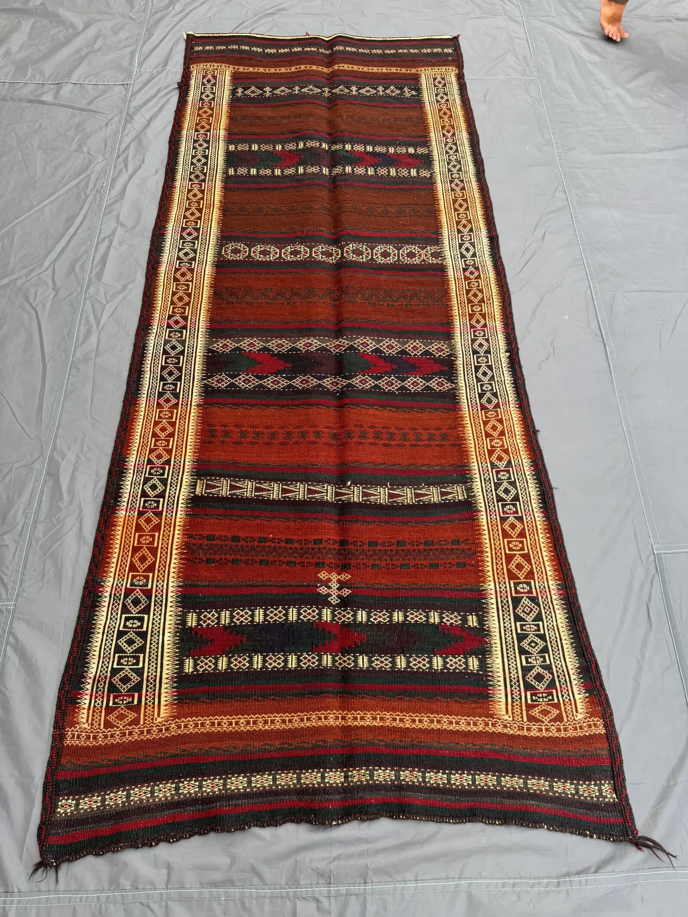 4x8 Vintage Flat Weave Kilim Rug, Handmade Wool Tribal Design, Red Black & Ivory, Unique Decorative Boho Accent Rug, oriental Kitchen Rug
